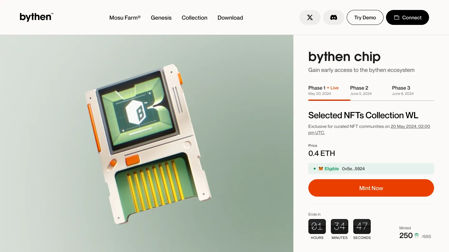 Wallet connected and eligible: the path is open and priced before the user commits.